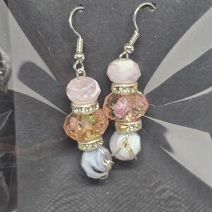 Elegant Pink and Orange Beaded Earrings